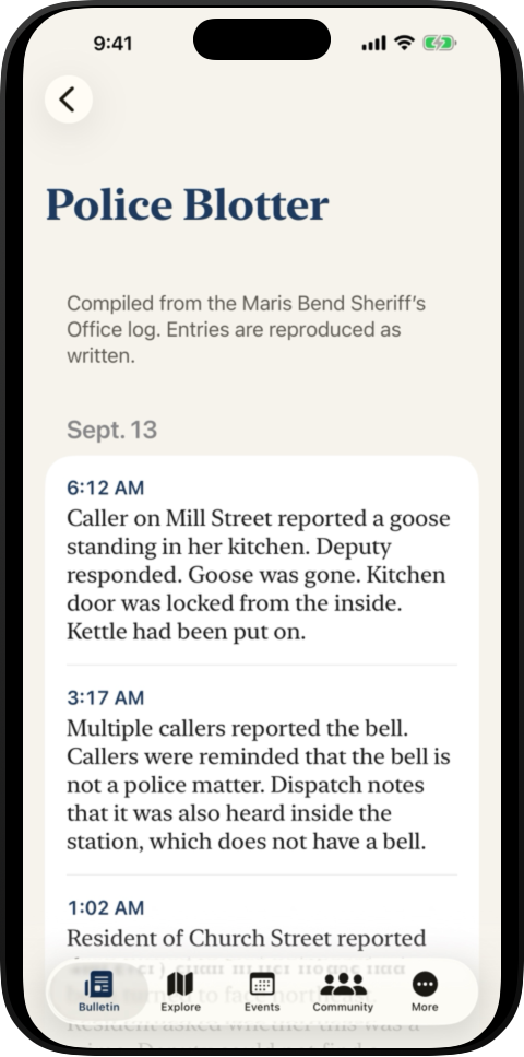 The Police Blotter, mostly geese.